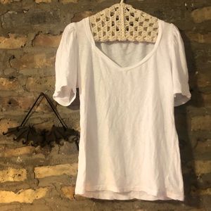 White sundry T with puff sleeve detail